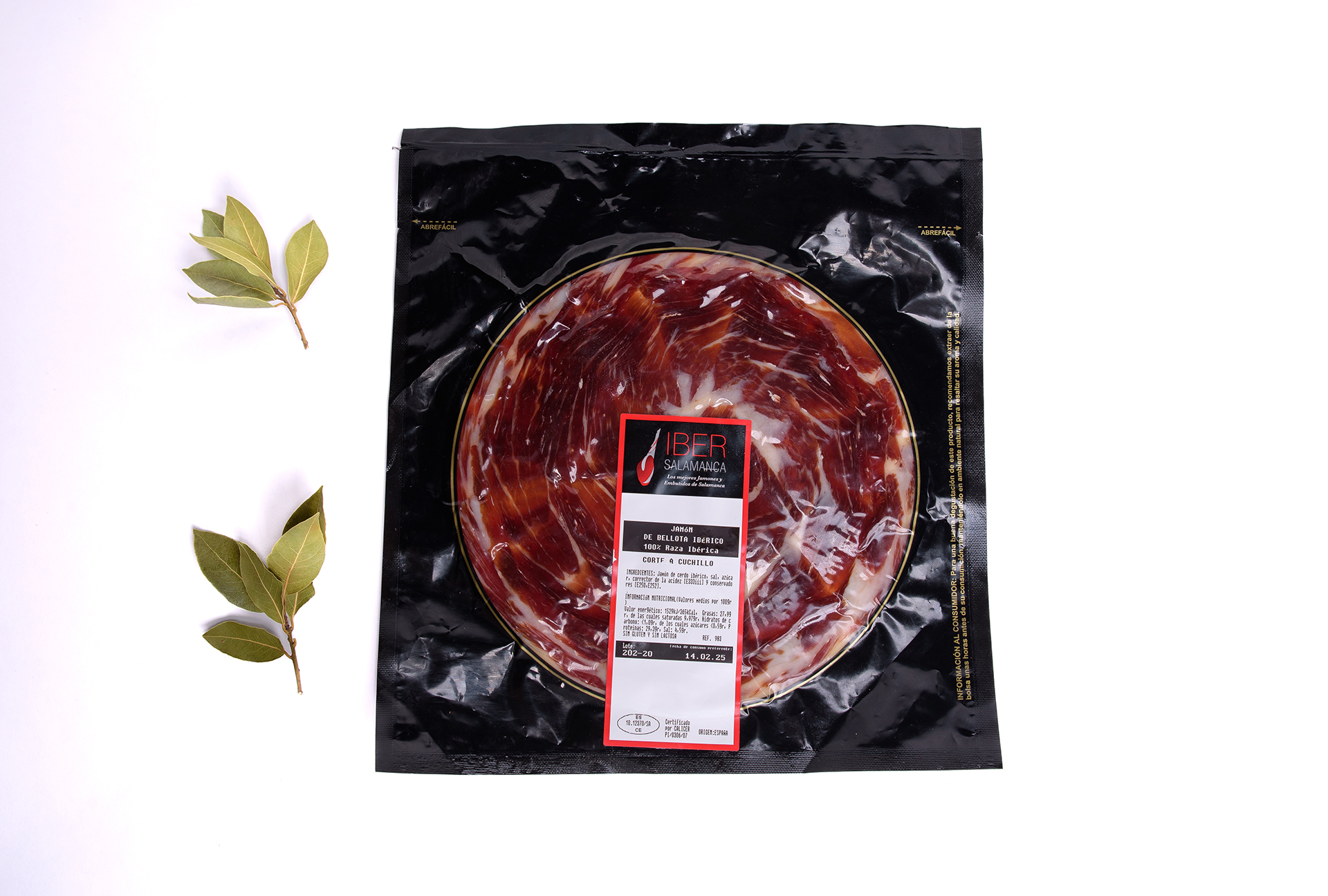 SOBRE 100 GR JAMÓN 100% RAZA IBÉRICA DE BELLOTA CORTADO A CUCHILLO